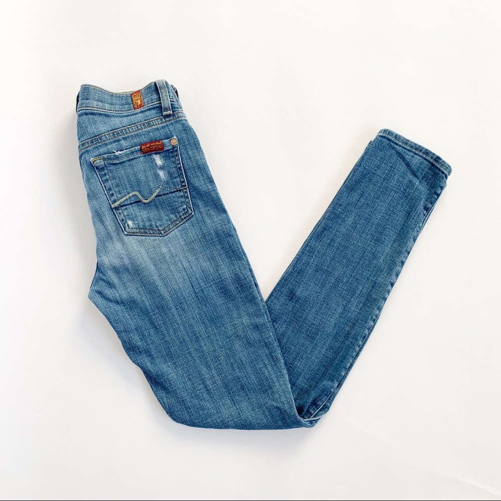 7 For All Mankind Distressed Skinny Jeans Sz 26